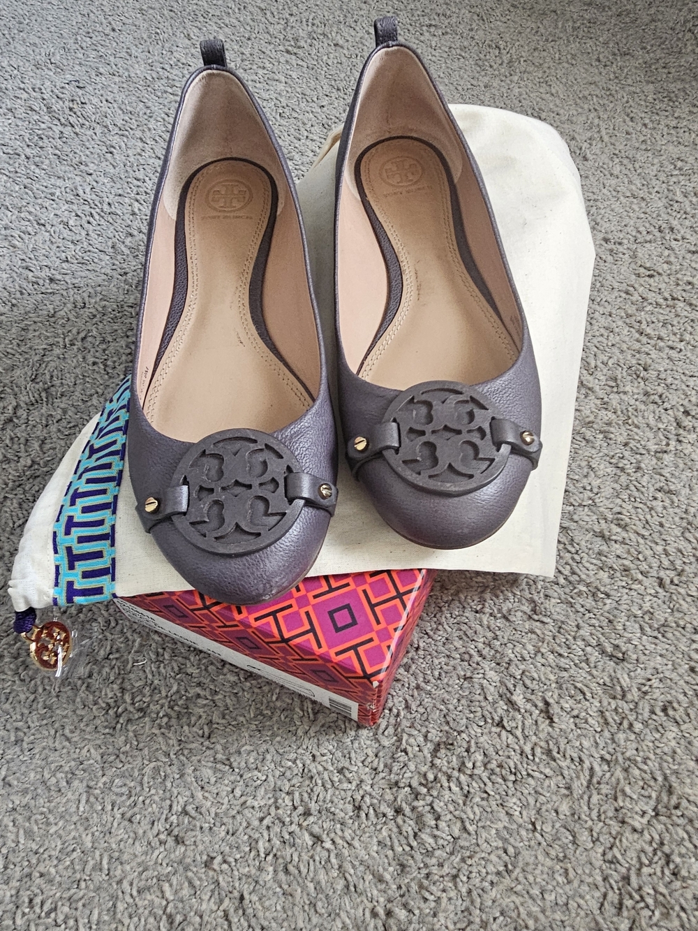 Tory Burch Gray Reva Deconstruction Ballet Flat Size 8.5 Box Dust Bag - Picture 5 of 7
